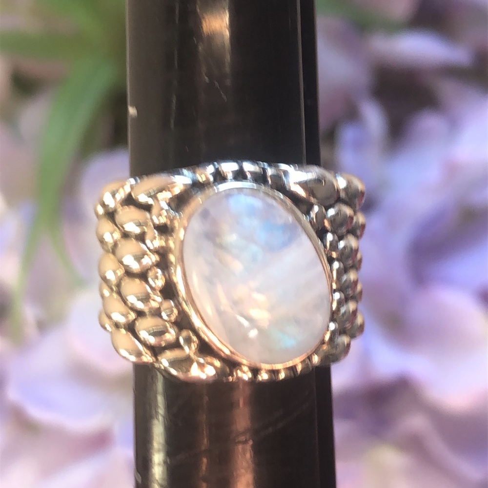 SJ 925 Rainbow Moonstone Ring